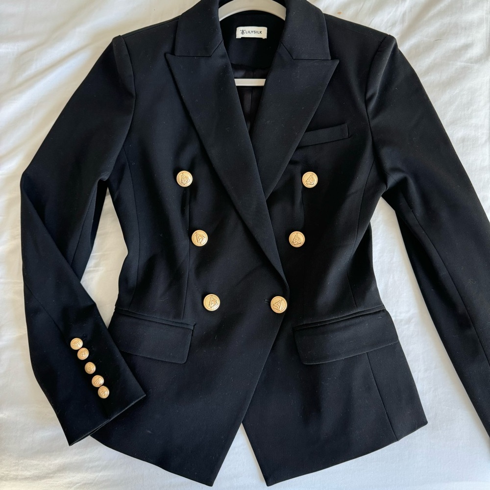 L'Agence Black Double-Breasted Blazer with Gold Buttons - Picture 8 of 16